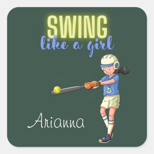 Adesivo Quadrado Swing Como Uma Garota Softball (Frente)