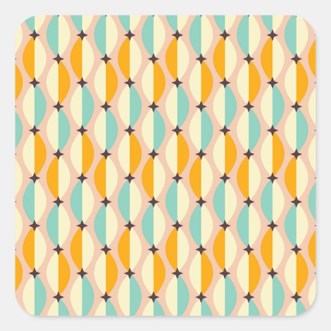 Adesivo Quadrado Symmetrical retro pattern with interlocking teal (Frente)