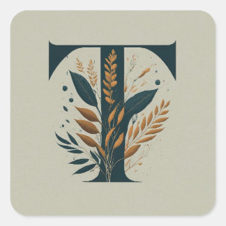 Adesivo Quadrado T Monograma Botânico