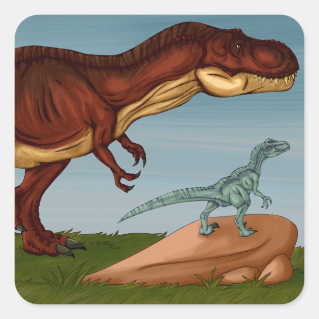Adesivo Quadrado T-Rex e Velociraptor (Frente)