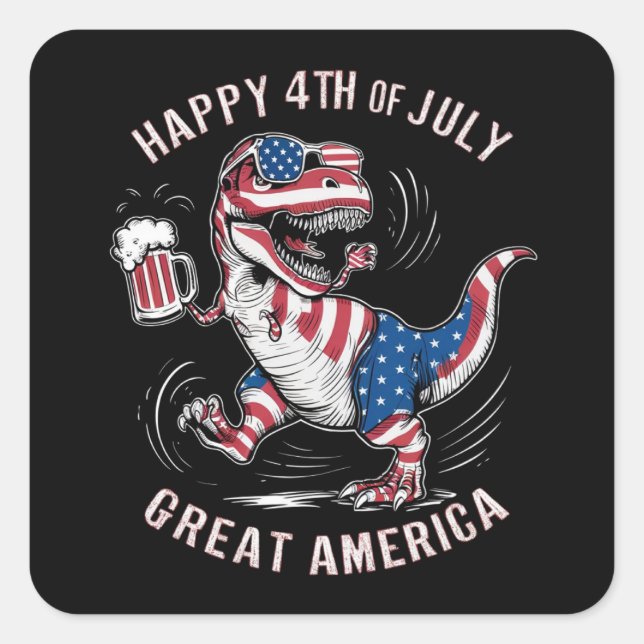 Adesivo Quadrado T-Rex fazendo as cores da bandeira americana (Frente)
