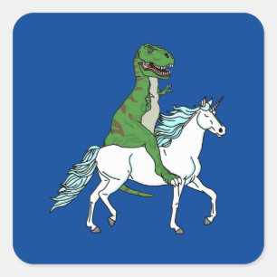 Adesivo Quadrado T-Rex Riding Unicorn