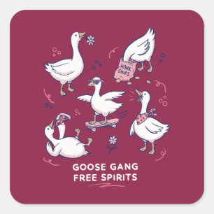Adesivo Quadrado T-shirt da Gangue do Ganso Bobo Ganso Engraçado