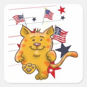 Adesivo Quadrado Tabby Cat com bandeira americana