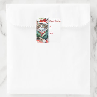 Adesivo Quadrado Tabby Cat Meowy Christmas Gift Tag