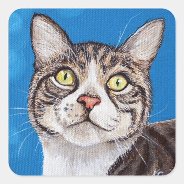 Adesivo Quadrado Tabby Cat Painting (Frente)