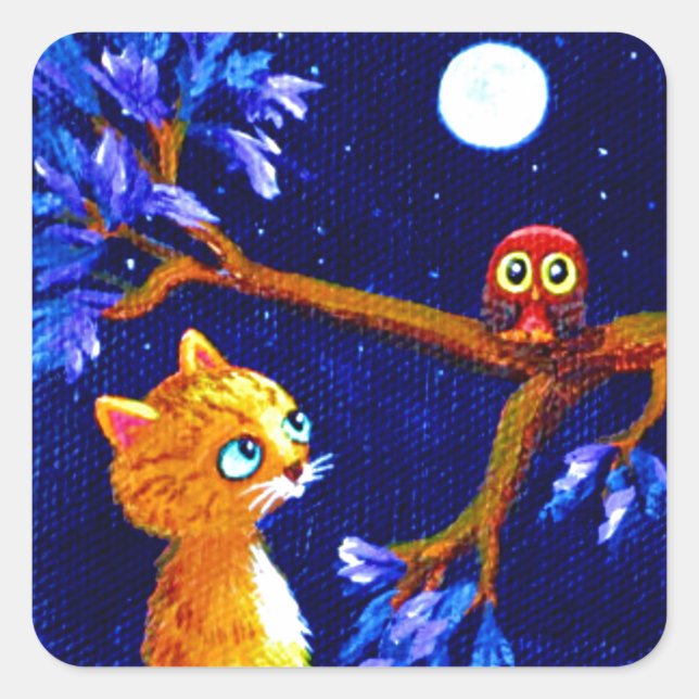 Adesivo Quadrado Tabby Laranja Engraçado Criações de Gato (Frente)