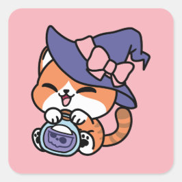 Adesivo Quadrado Tabby Witch Brew – Cute Halloween Cat Design