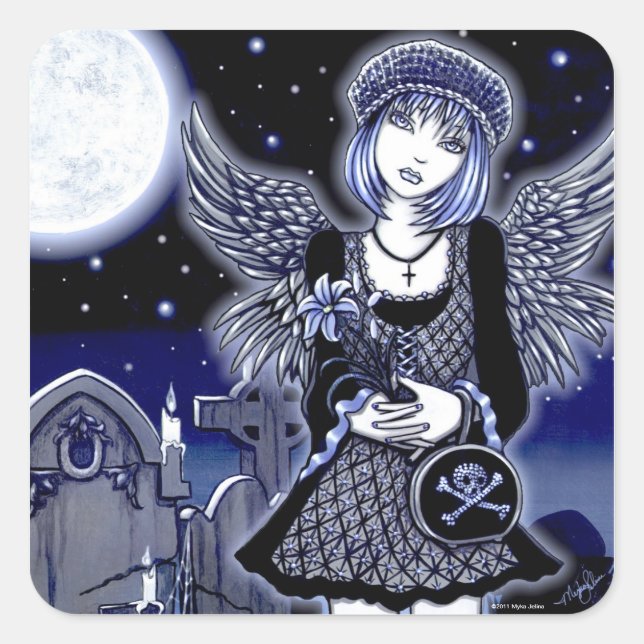 Adesivo Quadrado "Tabitha" Blue Gothic Angel Art Sticker (Frente)