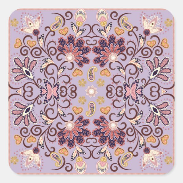 Adesivo Quadrado Tablete floral indiana: adorável padrão pastel (Frente)