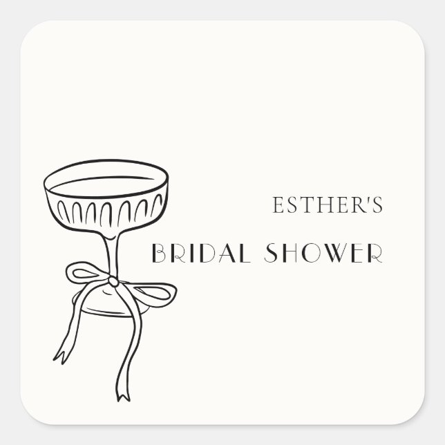 Adesivo Quadrado Taca de Champanhe com Laço Chá de Noiva (Frente)
