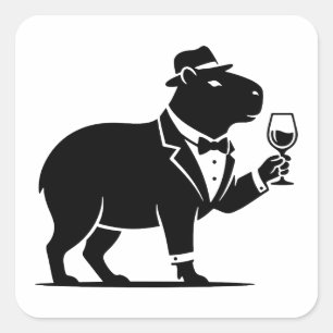 Adesivo Quadrado Tacaça de Vinho Capivara Engraçada Minimalista Mod