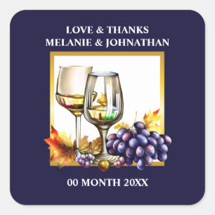 Adesivo Quadrado Taças de vinho aquarela uvas ameixa azul ouro faze