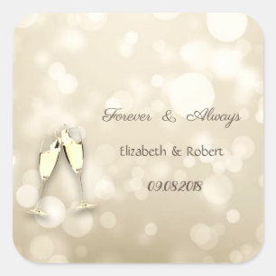 Adesivo Quadrado Taças de vinho com Bokeh elegante Casamento