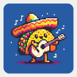 Adesivo Quadrado Taco Musical - Engraçado Pixel Art Mariachi Design