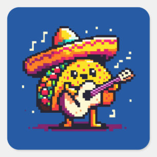 Adesivo Quadrado Taco Musical - Engraçado Pixel Art Mariachi Design