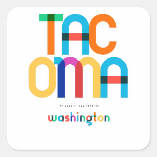 Adesivo Quadrado Tacoma Washington Meados do Século, Arte Pop,