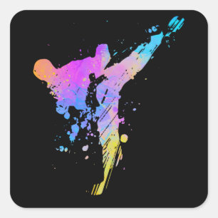 Adesivo Quadrado Tae Kwon Do Karate Colorful Silhouette para Menina