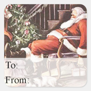 Adesivo Quadrado Tag cansado do presente do vintage do papai noel