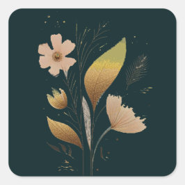 Adesivo Quadrado Tag de Favor floral mínimo do vetor Bluegreen escu