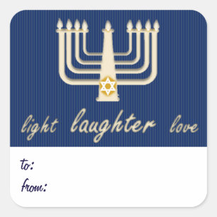 Adesivo Quadrado Tag de presente de Hanukkah, risada leve, amor