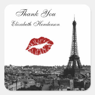 Adesivo Quadrado Tag do favor do beijo do beijo #1 BW da skyline de