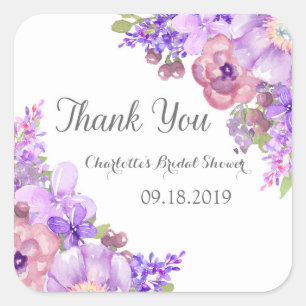 Adesivo Quadrado Tag floral roxo do favor do chá de panela do Lila