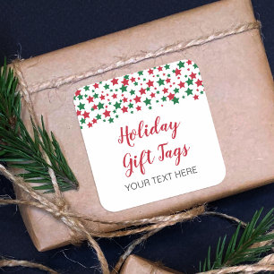 Adesivo Quadrado Tag vermelhos & verdes do presente de época