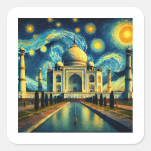 Adesivo Quadrado Taj Mahal India Starry Night