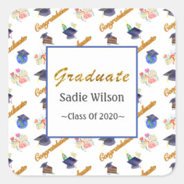 Adesivo Quadrado Tampa de Aquarela para Formatura Personalizada, Di