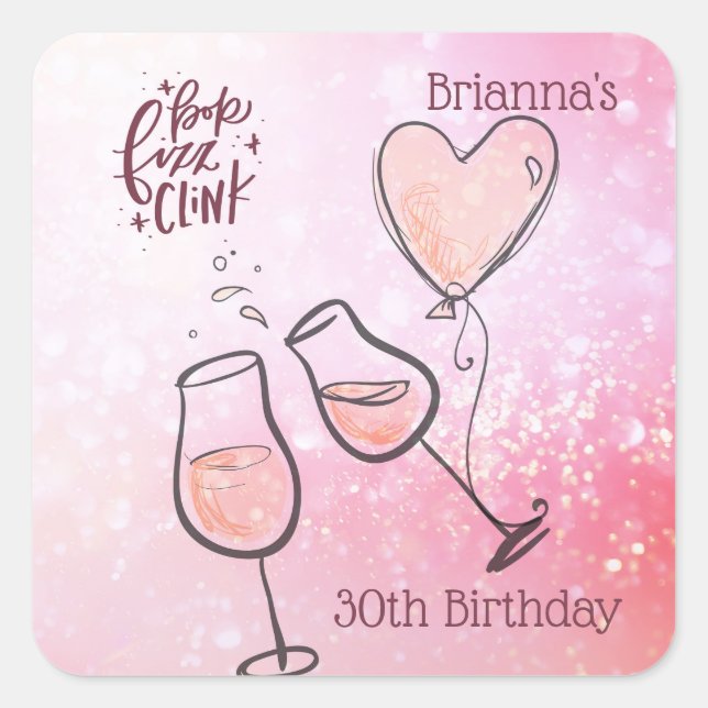 Adesivo Quadrado Tampa de Garrafa de Vinho Celebração Champanhe (Frente)