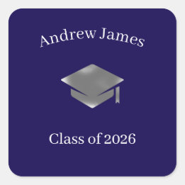 Adesivo Quadrado Tampa de Graduação Prateada -Turma de 2026