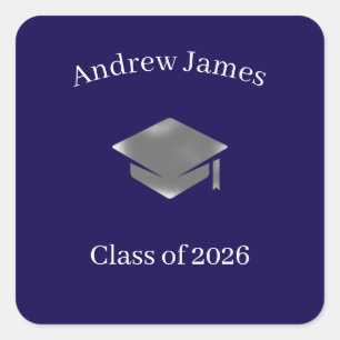 Adesivo Quadrado Tampa de Graduação Prateada -Turma de 2026