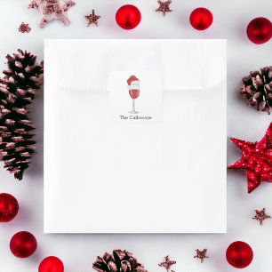 Adesivo Quadrado Tampa de Papai Noel Copo de Vinho Personalizado Fe