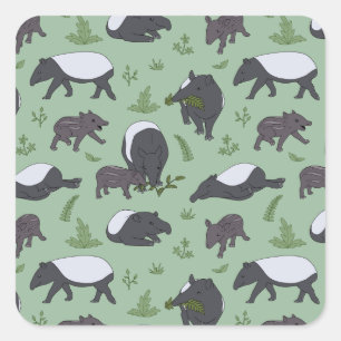 Adesivo Quadrado Tampão de festa de zoo da selva verde do Tapir Mal