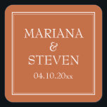 Adesivo Quadrado Tampão de terracotta minimalista moderno<br><div class="desc">Vinhetas modernas de casamento para favores para sua recepção de casamento, janto de ensaio e chá de panela no tema de terracota minimalista da fronteira, barware.</div>