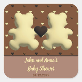 Adesivo Quadrado Tampas de Chá de fraldas de urso de chocolate