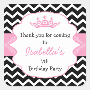 Adesivo Quadrado Tampas de Festa de aniversário da Princesa Crown