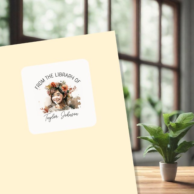 Adesivo Quadrado Tampas de livros, livraria Dama de cabelos (Criador carregado)