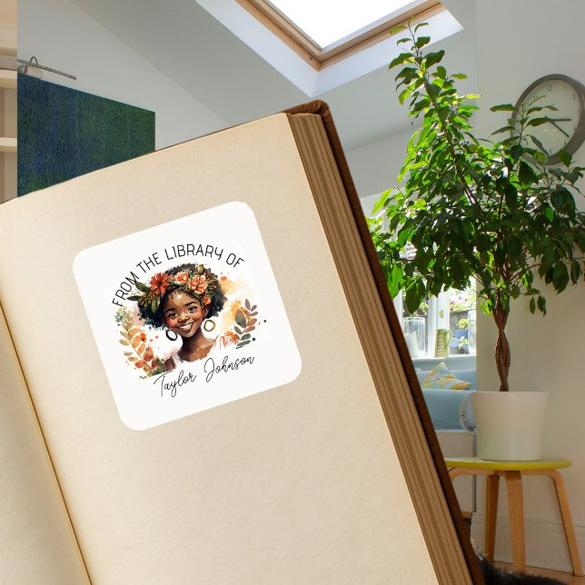 Adesivo Quadrado Tampas de livros, livraria Dama de cabelos (Criador carregado)