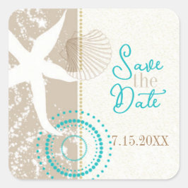 Adesivo Quadrado Tan Beige Beach Casamento Salve a Data