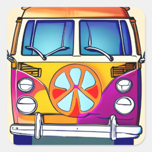 Adesivo Quadrado Tan Retro Hippie Van Vintage Art