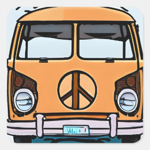 Adesivo Quadrado Tan Retro Hippie Van Vintage Colors Art