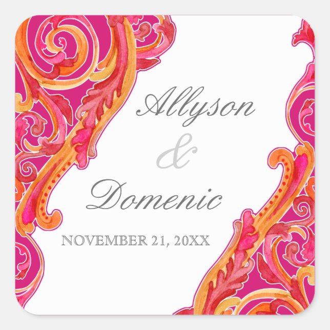 Adesivo Quadrado Tangerina Rosa Quente, Nutriz Moderna (Frente)