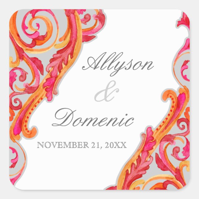 Adesivo Quadrado Tangerina Rosa Quente, Nutriz Moderna (Frente)