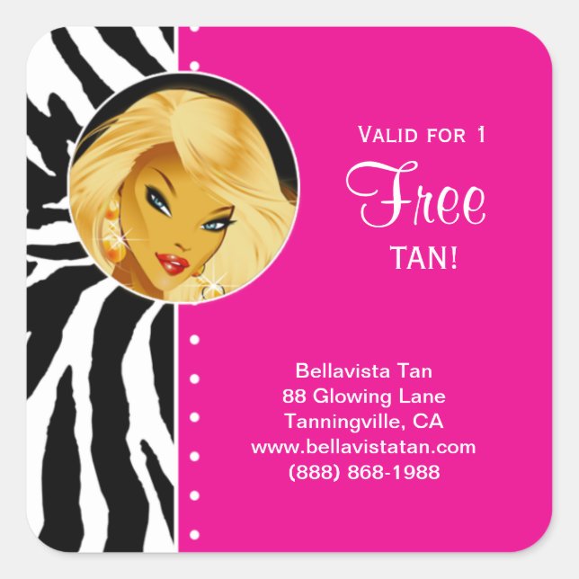 Adesivo Quadrado Tanning Salon Sticker Zebra Rosa Loura (Frente)