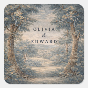 Adesivo Quadrado Tapeçaria de Casamento Toile Vintage Romântica Flo