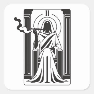 Adesivo Quadrado Tarot Alta Sacerdotisa Fumando Maconha Ocultismo