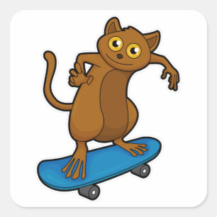 Adesivo Quadrado Tarsier como skater com skate