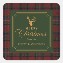 Adesivo Quadrado Tartan Plaid Merry Christmas Family Sticker 